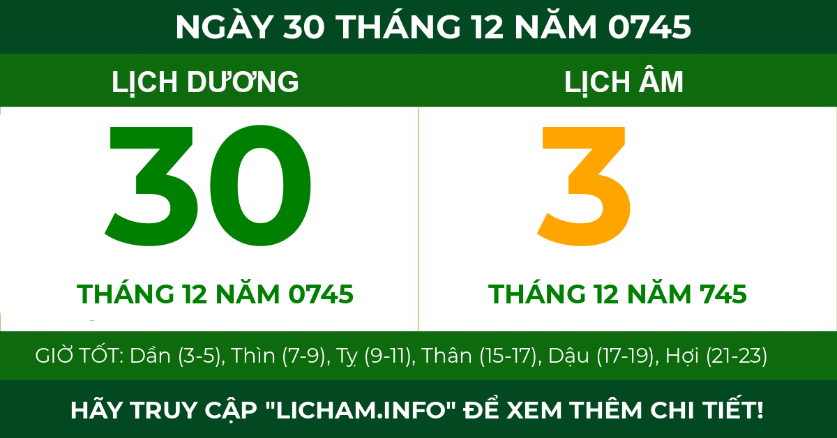 lịch âm ngày 30 tháng 12 năm 0745