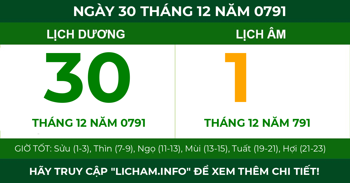 lịch âm ngày 30 tháng 12 năm 0791