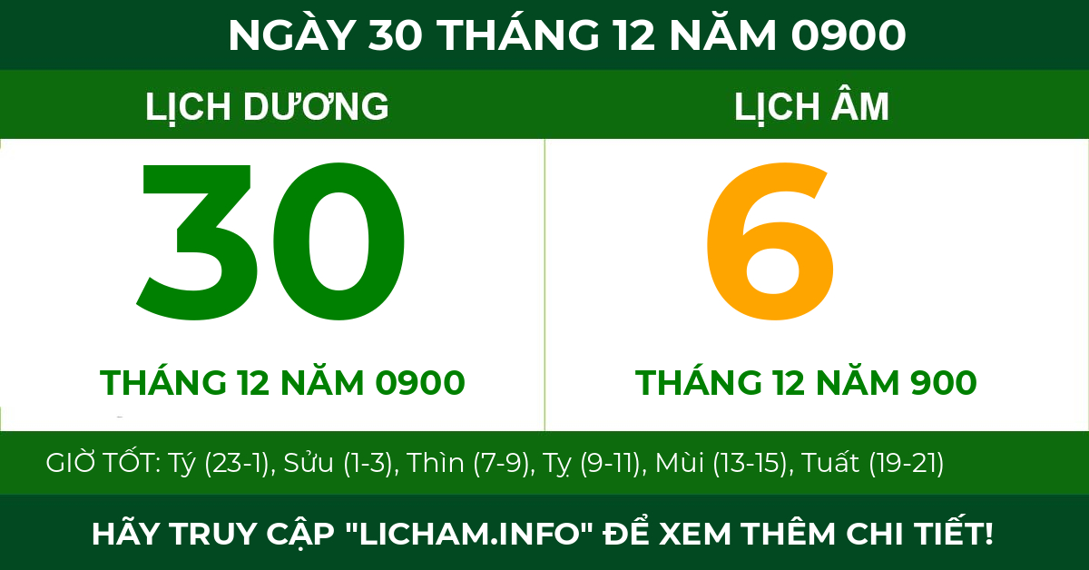 lịch âm ngày 30 tháng 12 năm 0900