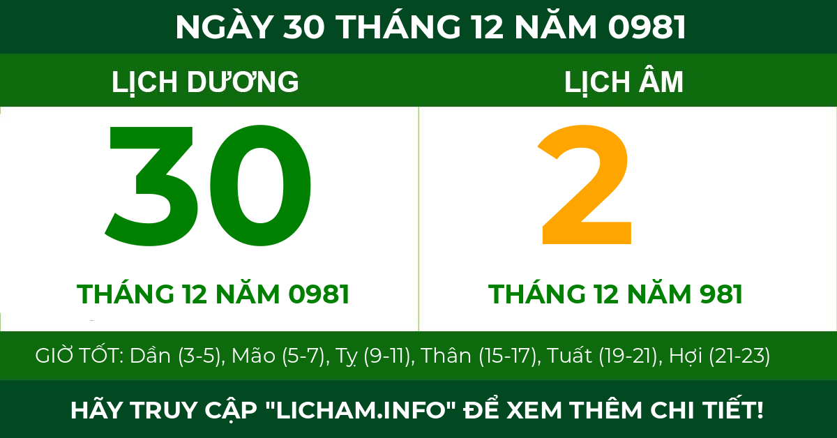 lịch âm ngày 30 tháng 12 năm 0981