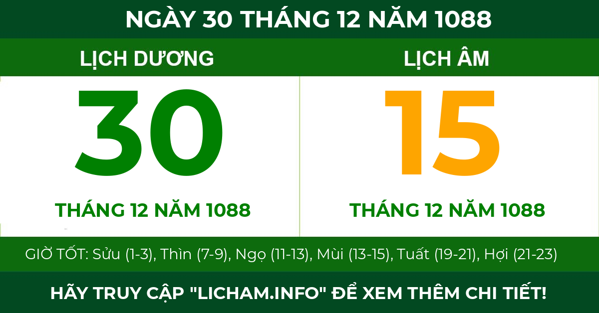 lịch âm ngày 30 tháng 12 năm 1088