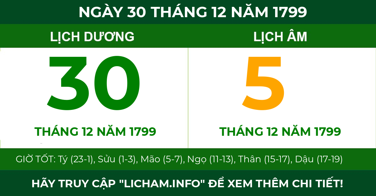 lịch âm ngày 30 tháng 12 năm 1799
