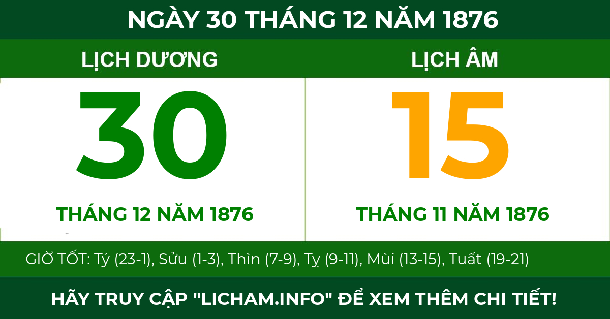 lịch âm ngày 30 tháng 12 năm 1876