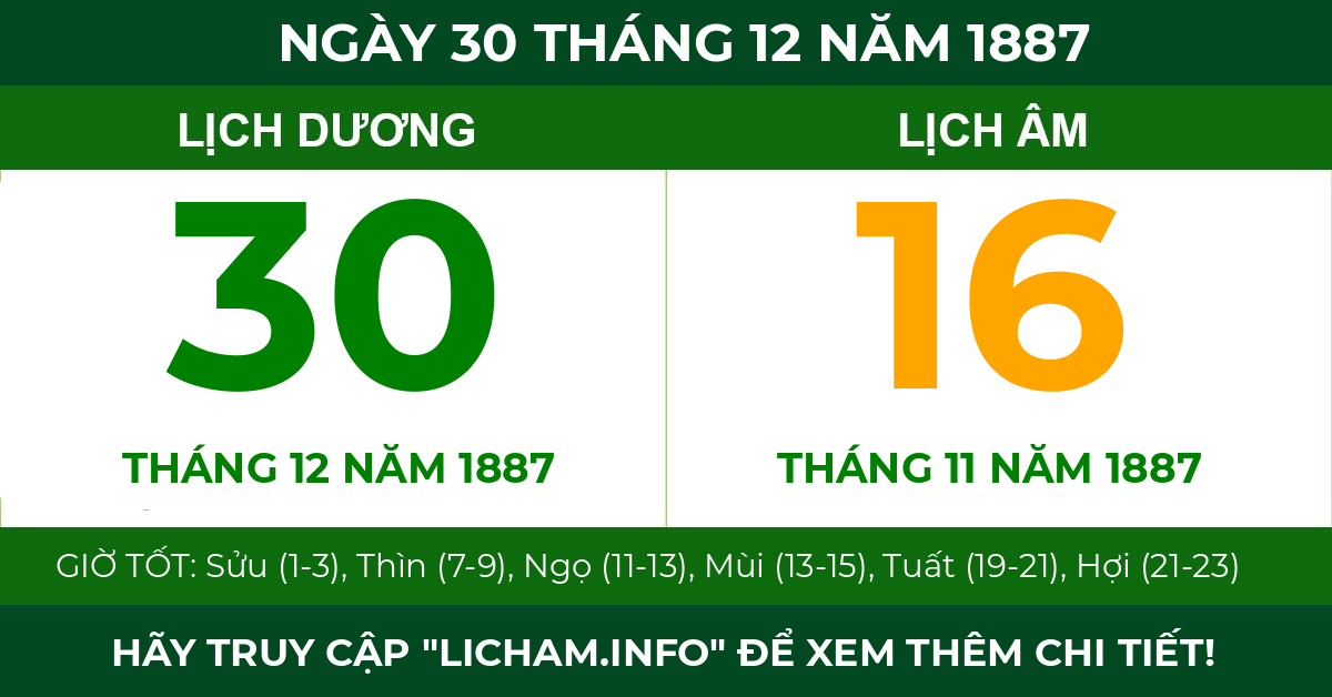 lịch âm ngày 30 tháng 12 năm 1887
