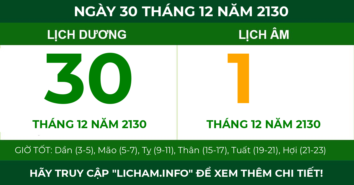 lịch âm ngày 30 tháng 12 năm 2130
