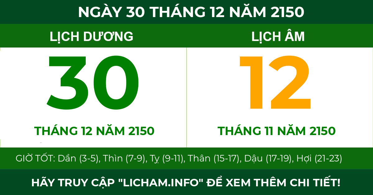 lịch âm ngày 30 tháng 12 năm 2150