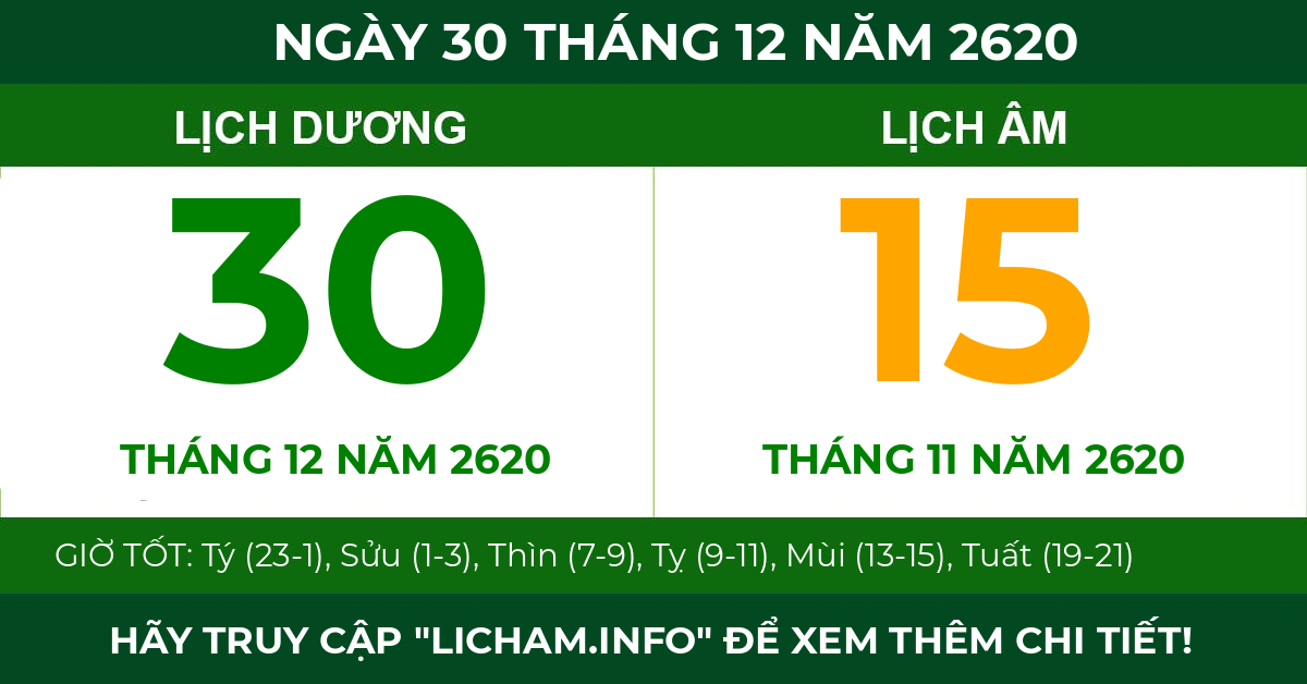 lịch âm ngày 30 tháng 12 năm 2620