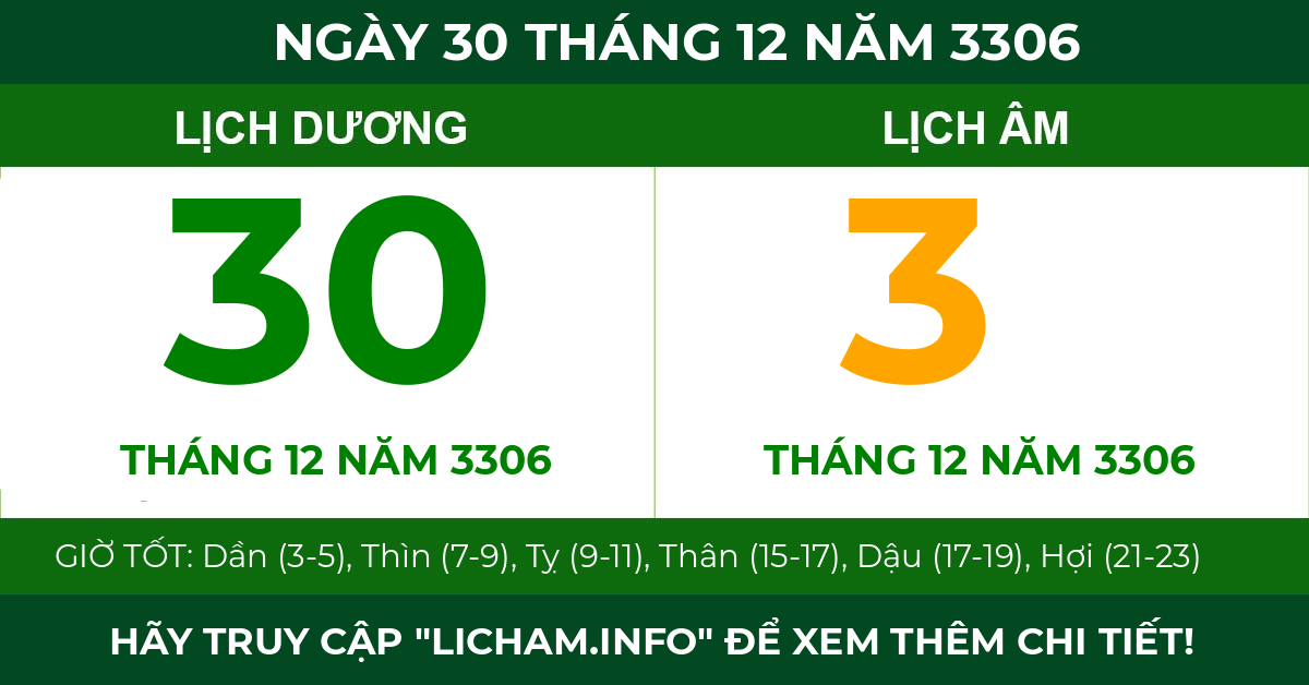 lịch âm ngày 30 tháng 12 năm 3306
