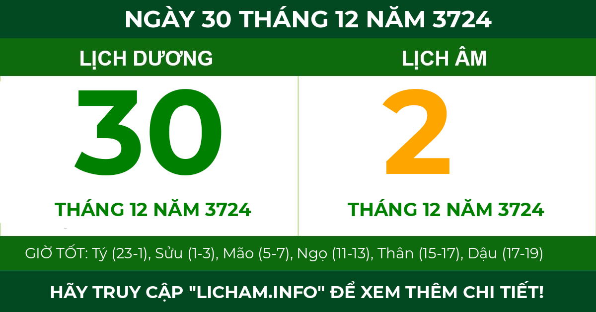 lịch âm ngày 30 tháng 12 năm 3724