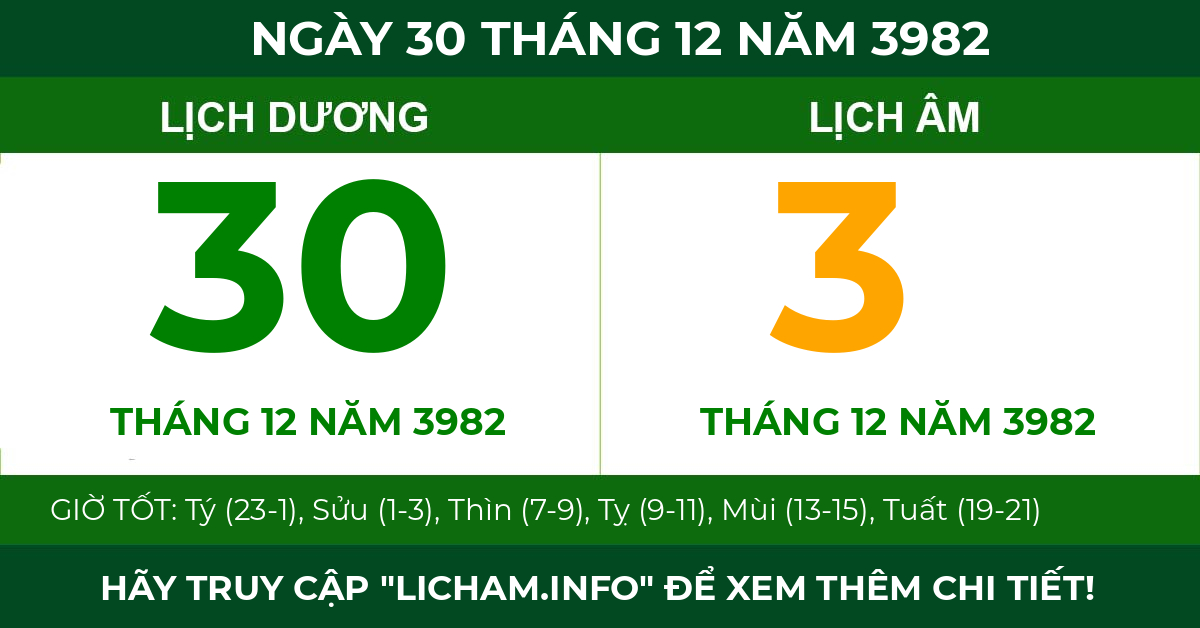 lịch âm ngày 30 tháng 12 năm 3982