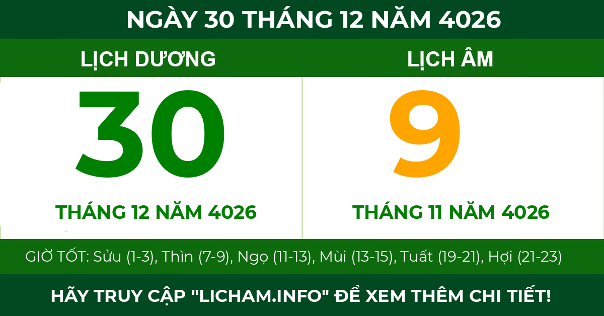 lịch âm ngày 30 tháng 12 năm 4026