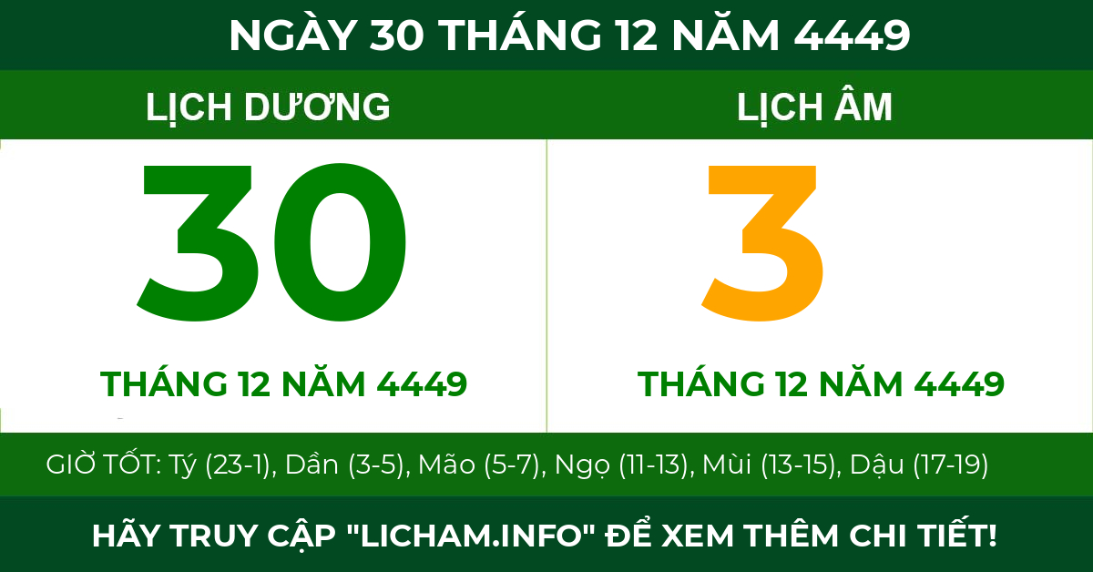lịch âm ngày 30 tháng 12 năm 4449