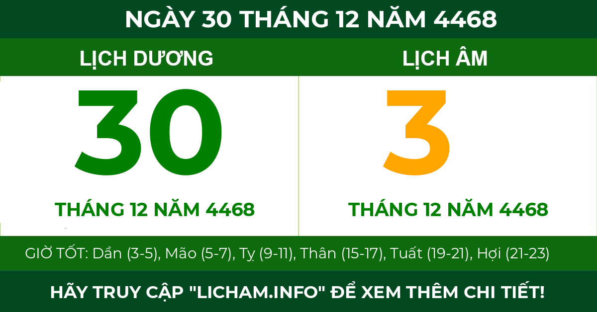 lịch âm ngày 30 tháng 12 năm 4468