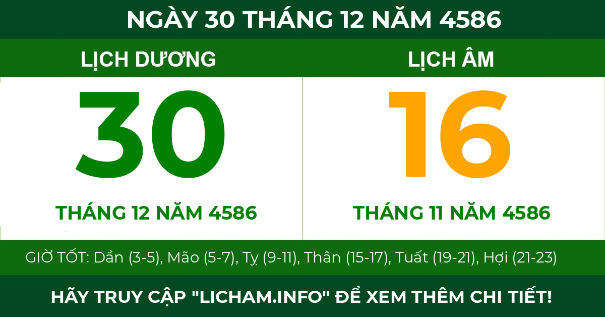 lịch âm ngày 30 tháng 12 năm 4586