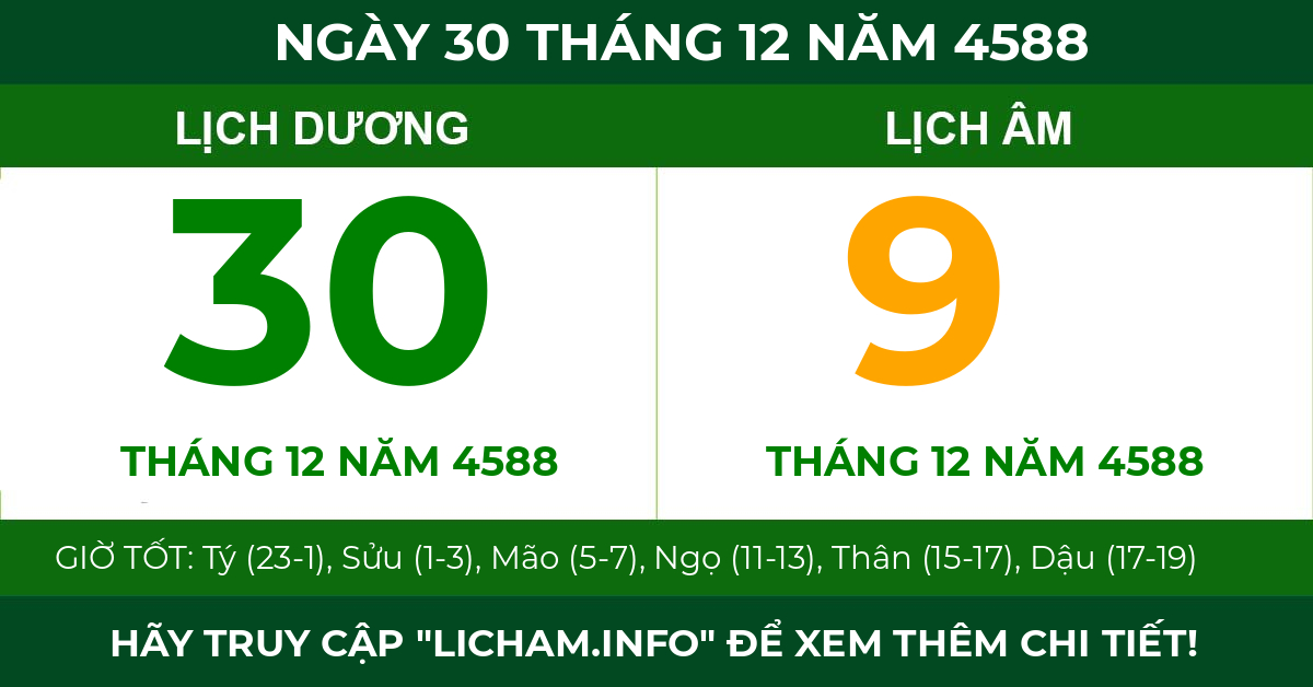 lịch âm ngày 30 tháng 12 năm 4588