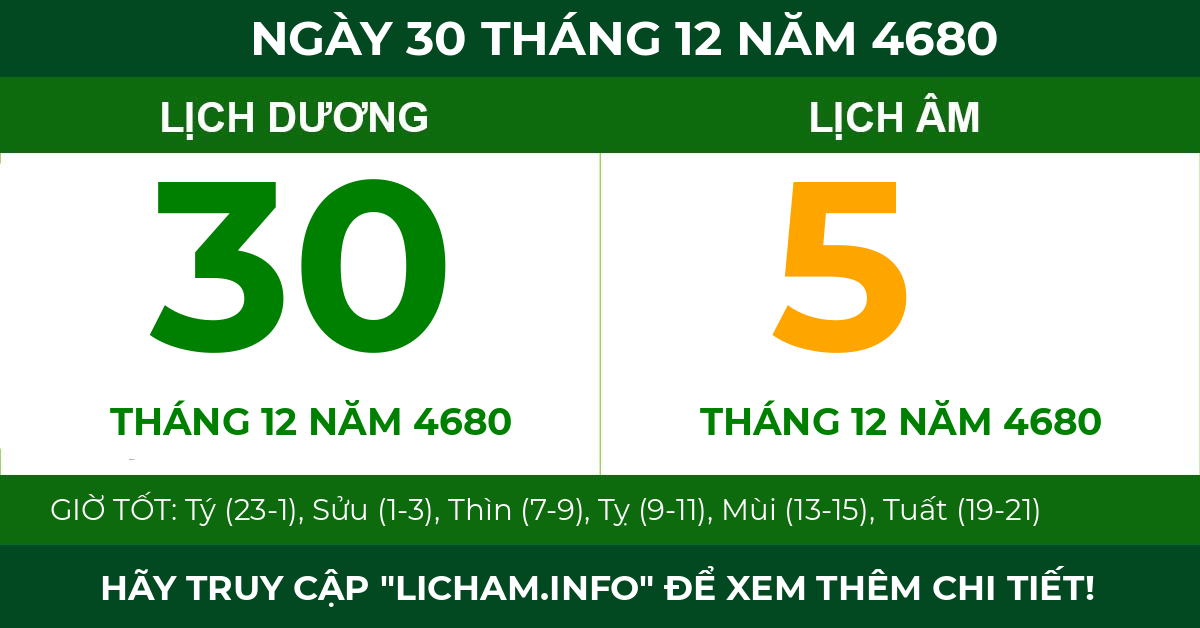 lịch âm ngày 30 tháng 12 năm 4680