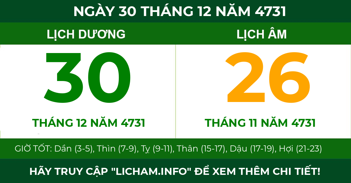 lịch âm ngày 30 tháng 12 năm 4731
