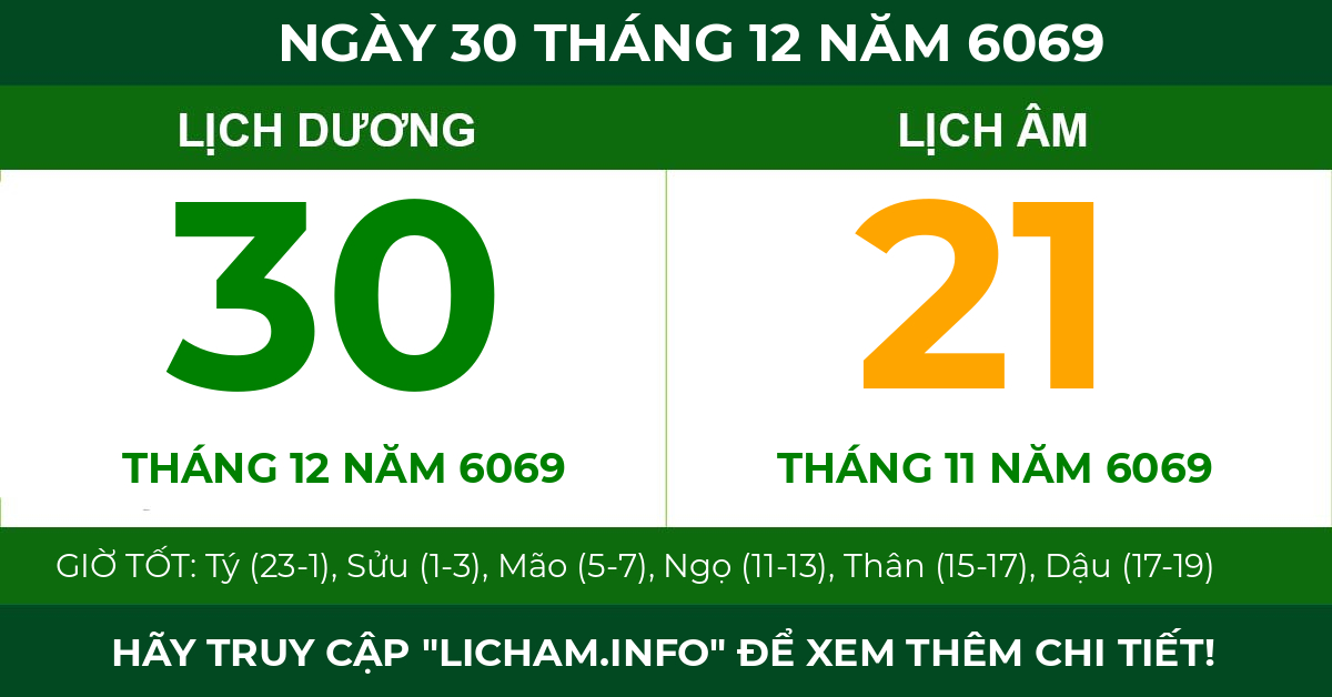 lịch âm ngày 30 tháng 12 năm 6069