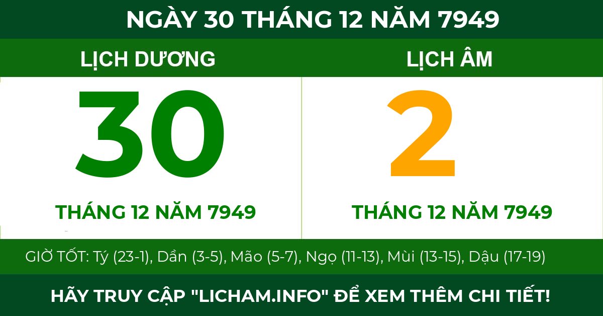 lịch âm ngày 30 tháng 12 năm 7949