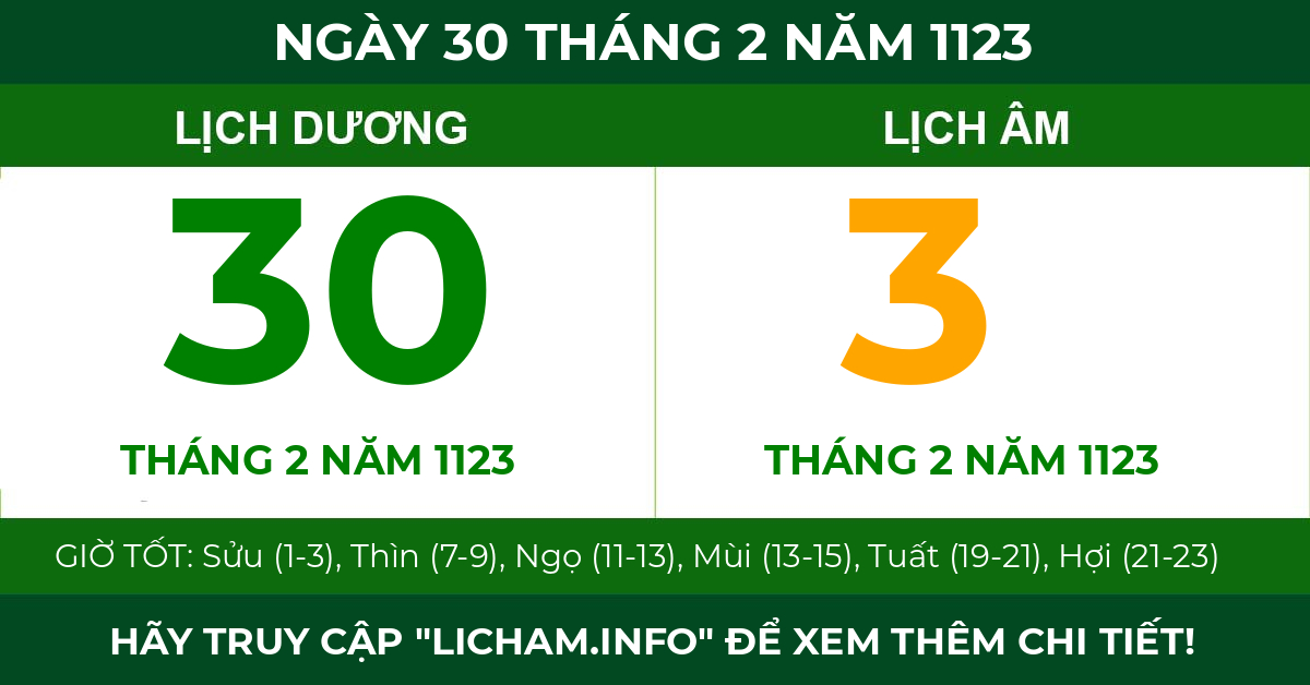 lịch âm ngày 30 tháng 2 năm 1123