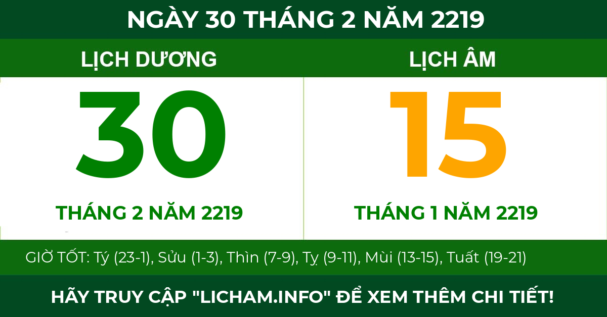 lịch âm ngày 30 tháng 2 năm 2219