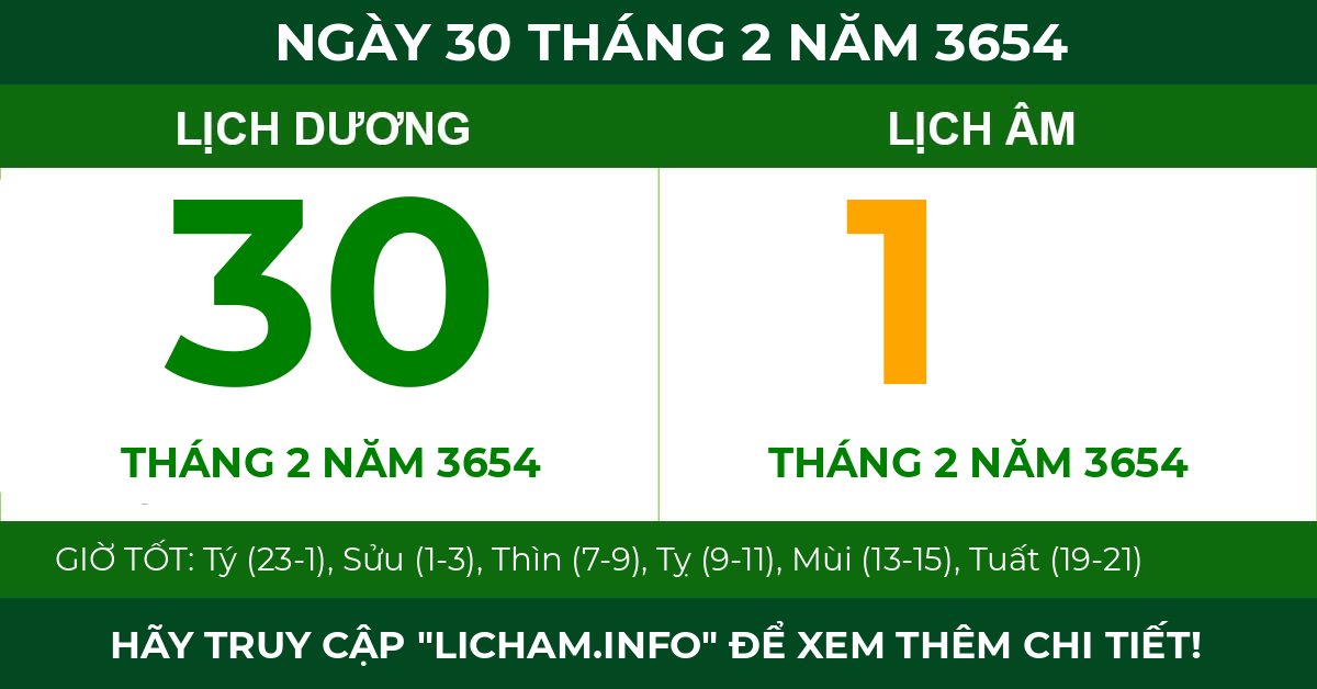 lịch âm ngày 30 tháng 2 năm 3654