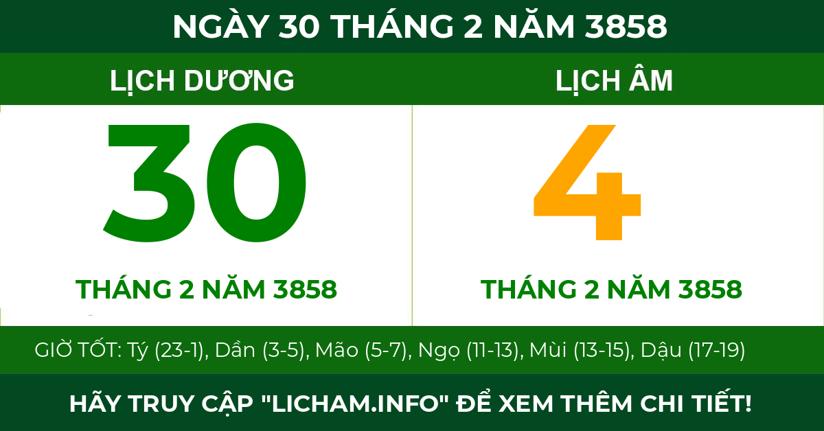 lịch âm ngày 30 tháng 2 năm 3858