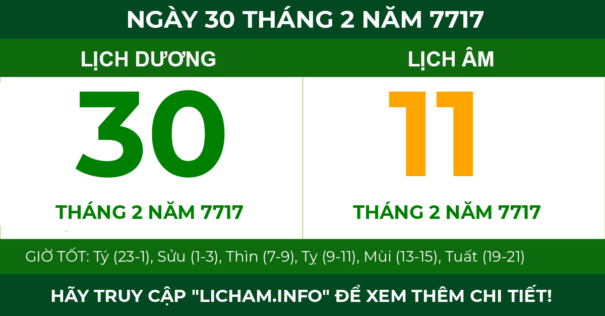 lịch âm ngày 30 tháng 2 năm 7717