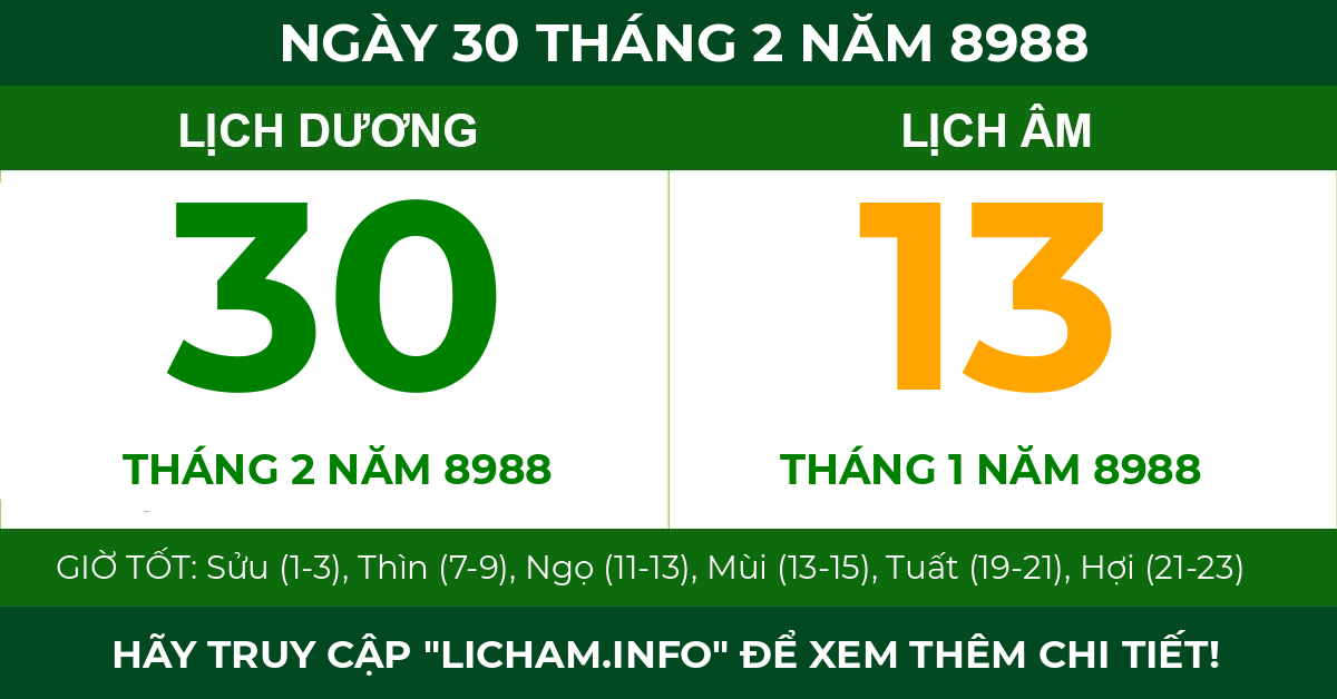 lịch âm ngày 30 tháng 2 năm 8988