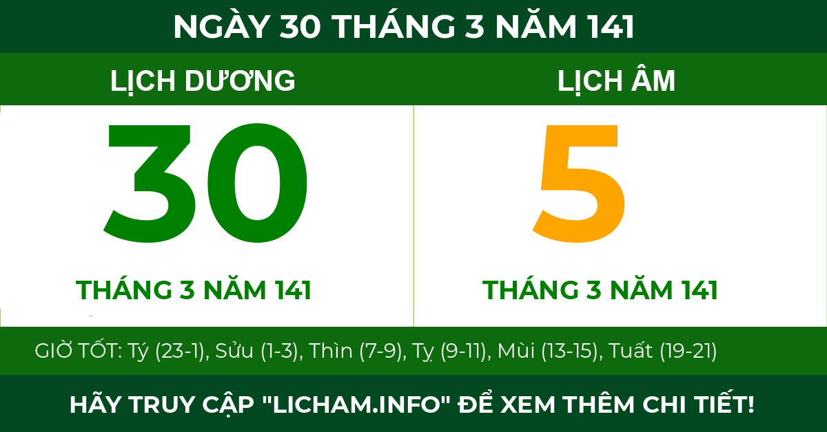 lịch âm ngày 30 tháng 3 năm 141