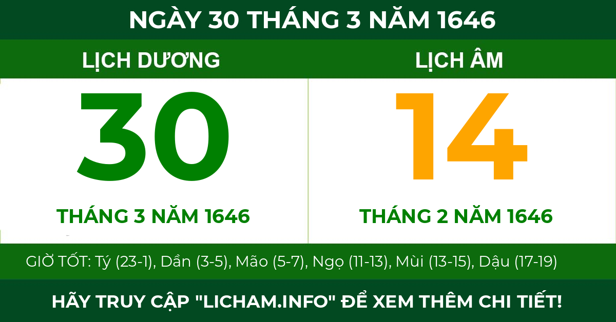 lịch âm ngày 30 tháng 3 năm 1646
