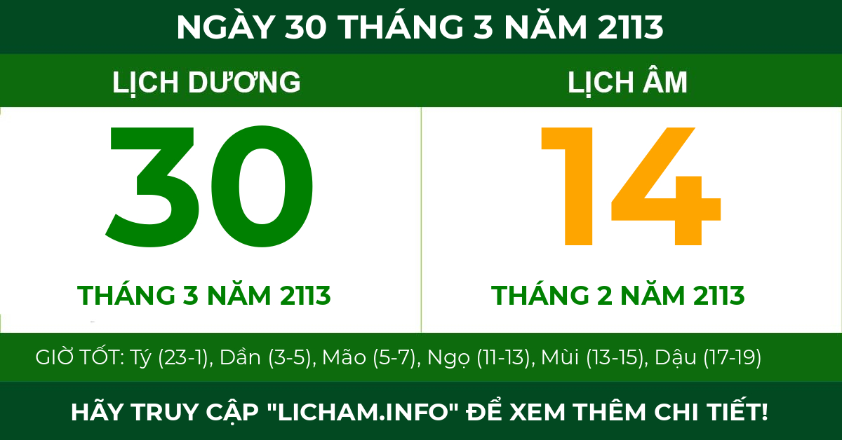 lịch âm ngày 30 tháng 3 năm 2113