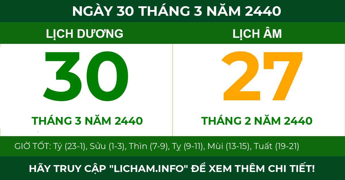 lịch âm ngày 30 tháng 3 năm 2440