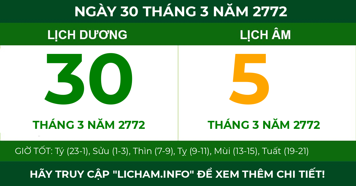 lịch âm ngày 30 tháng 3 năm 2772