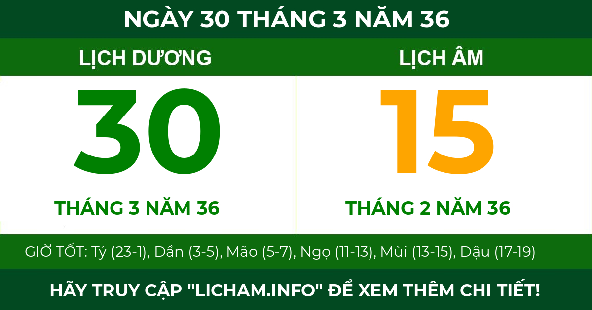 lịch âm ngày 30 tháng 3 năm 36