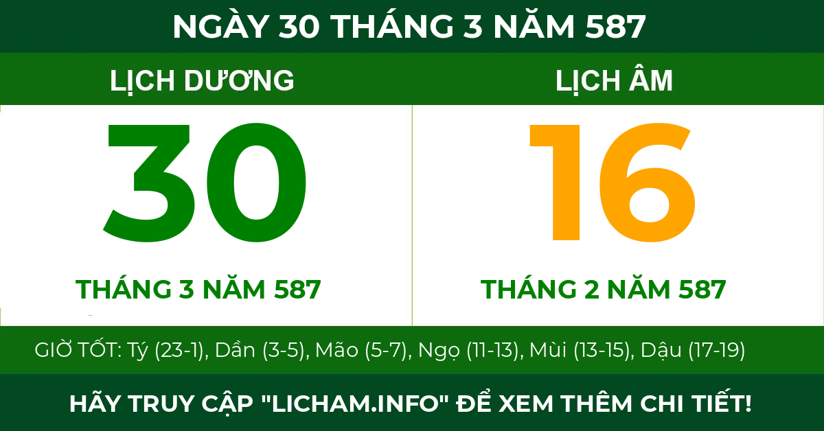lịch âm ngày 30 tháng 3 năm 587