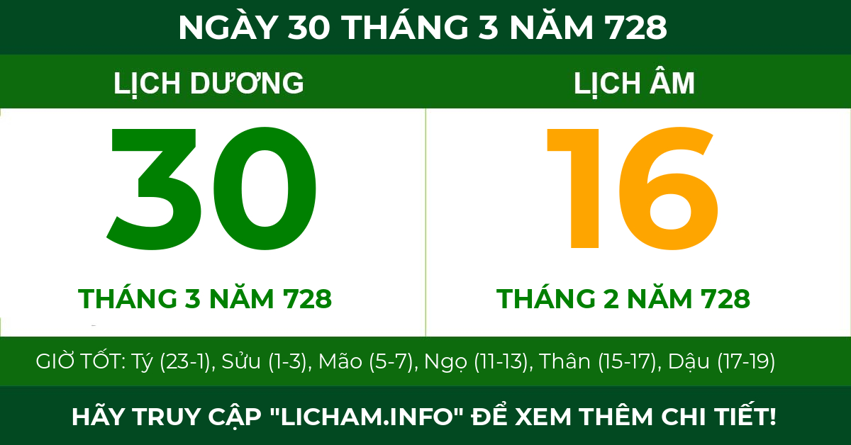 lịch âm ngày 30 tháng 3 năm 728