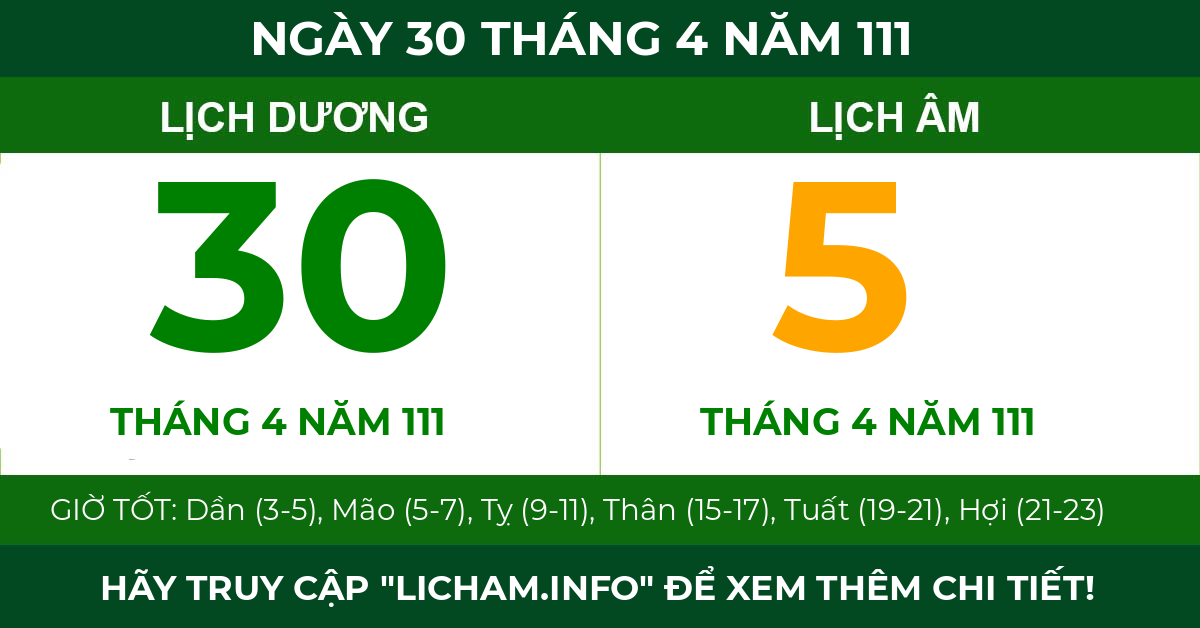 lịch âm ngày 30 tháng 4 năm 111