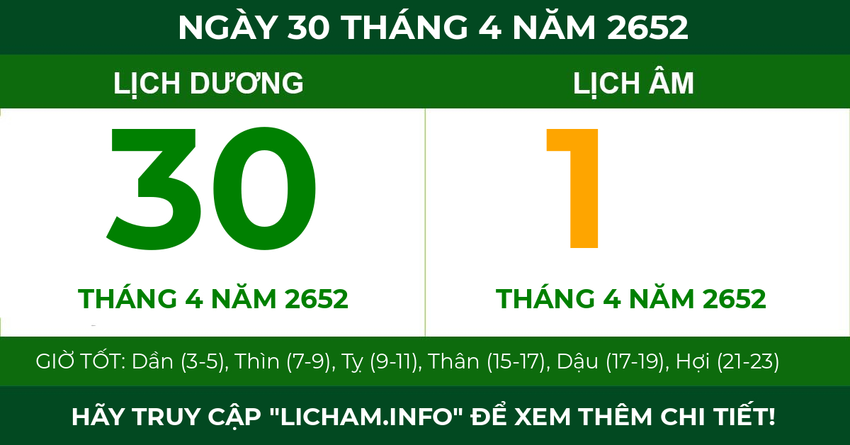lịch âm ngày 30 tháng 4 năm 2652