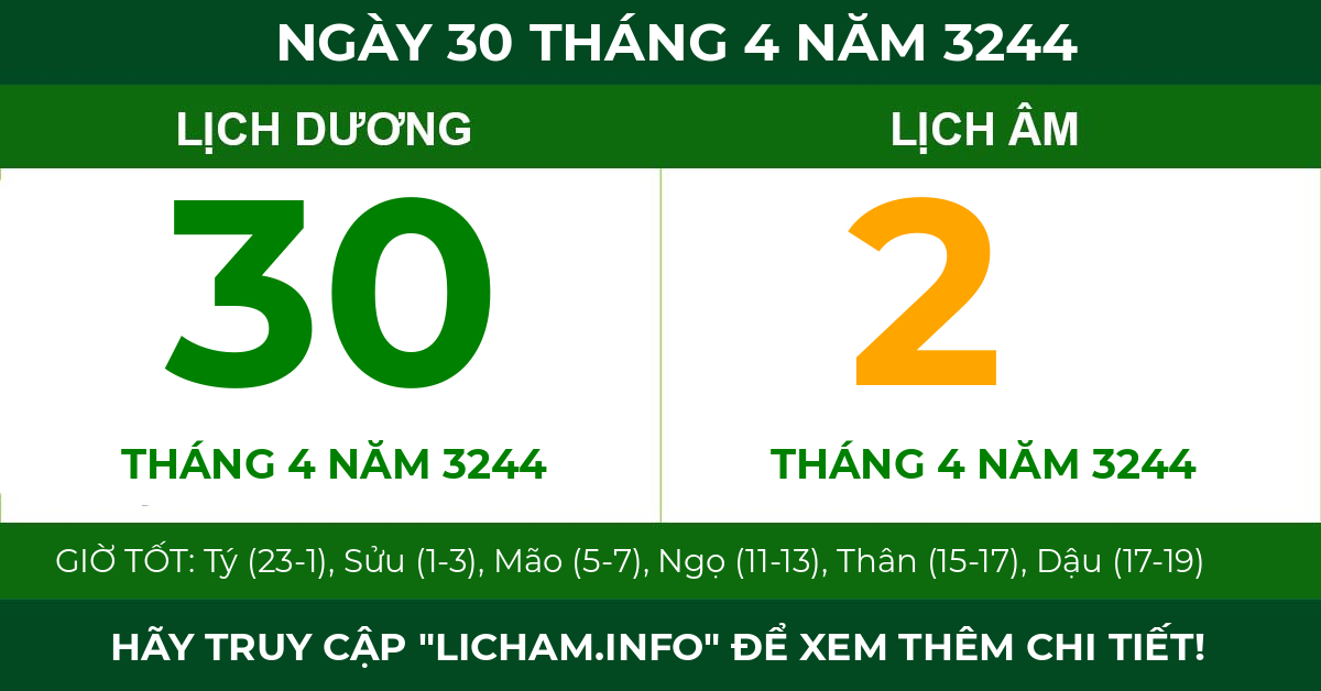lịch âm ngày 30 tháng 4 năm 3244