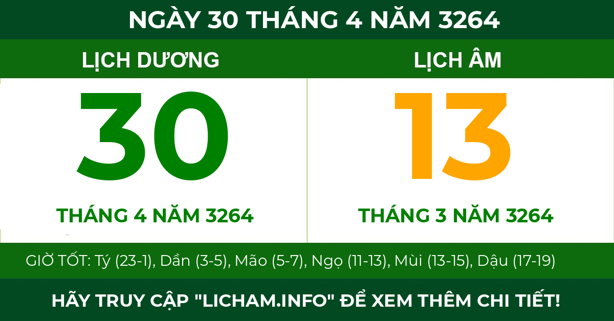 lịch âm ngày 30 tháng 4 năm 3264