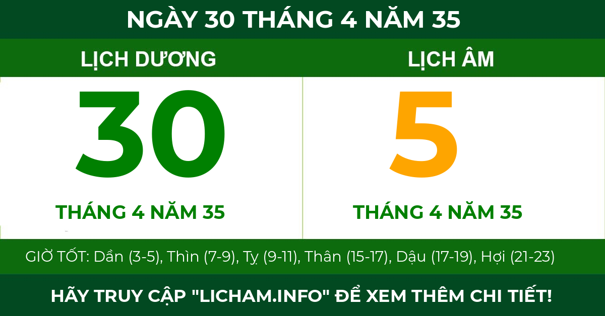 lịch âm ngày 30 tháng 4 năm 35