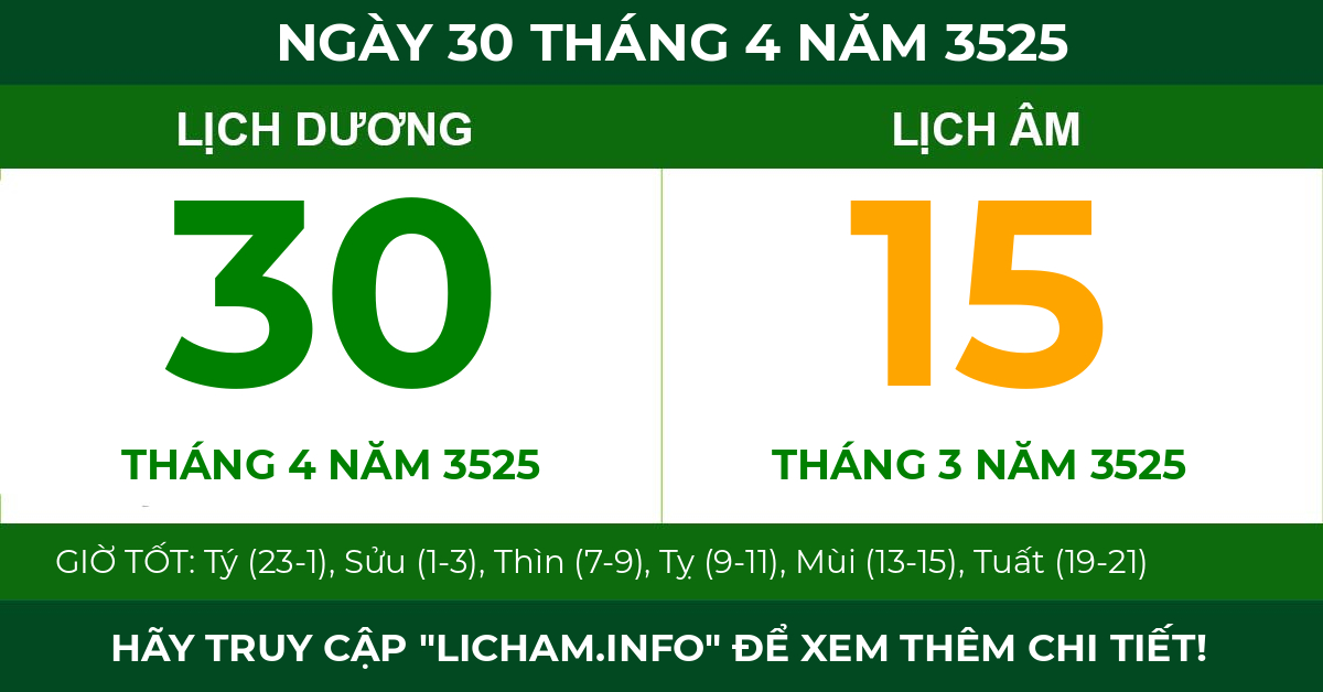 lịch âm ngày 30 tháng 4 năm 3525