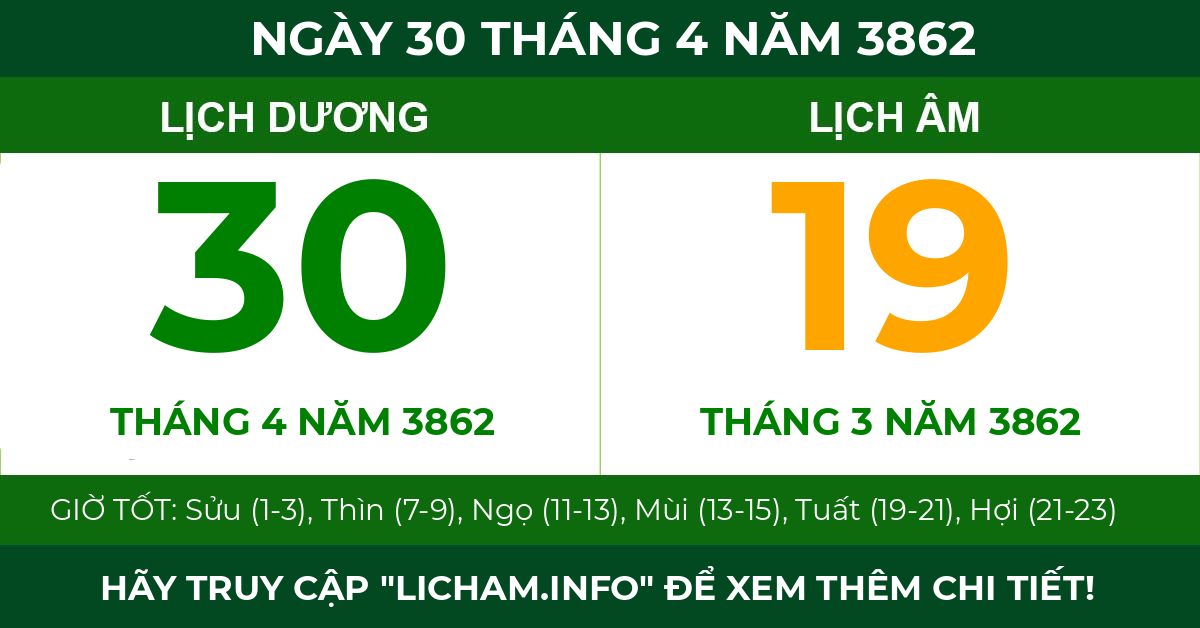 lịch âm ngày 30 tháng 4 năm 3862