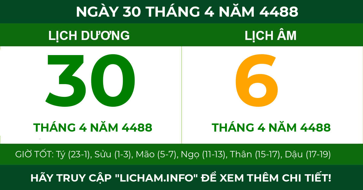 lịch âm ngày 30 tháng 4 năm 4488