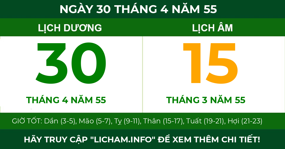 lịch âm ngày 30 tháng 4 năm 55