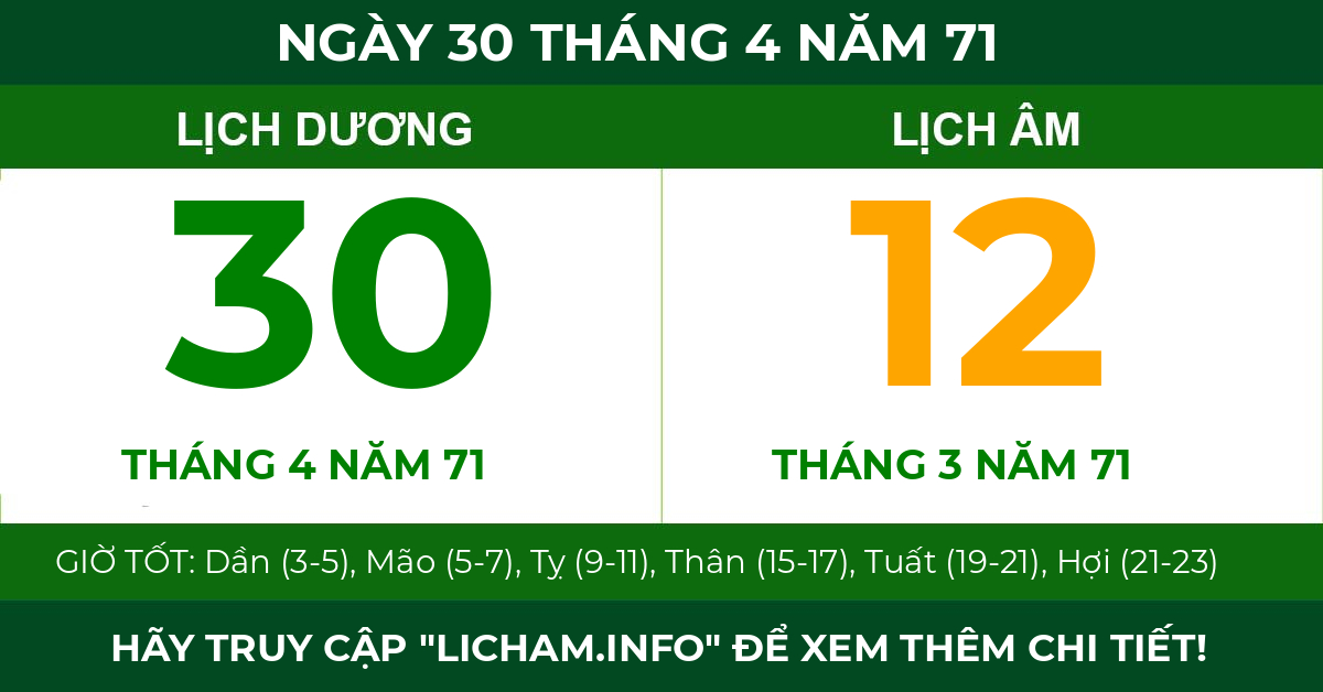 lịch âm ngày 30 tháng 4 năm 71