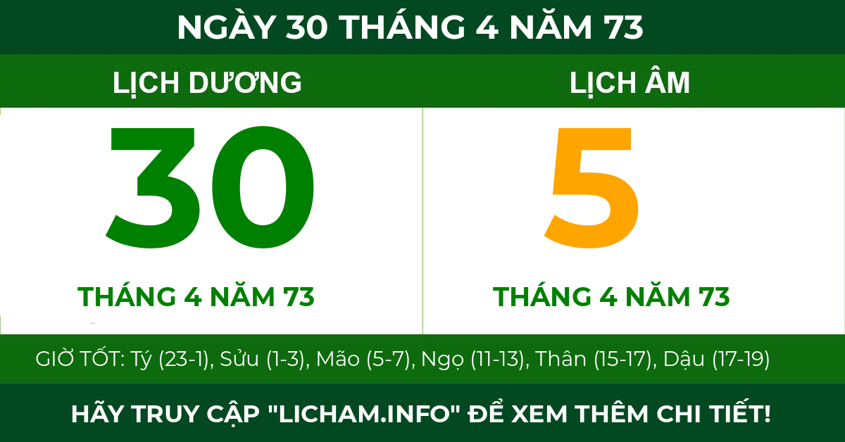 lịch âm ngày 30 tháng 4 năm 73