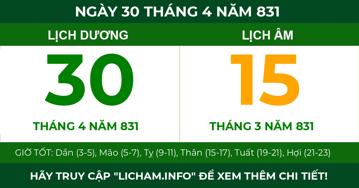 lịch âm ngày 30 tháng 4 năm 831