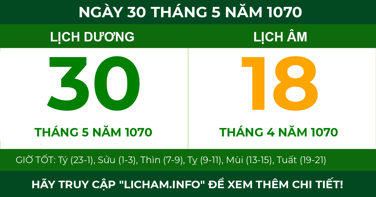 lịch âm ngày 30 tháng 5 năm 1070
